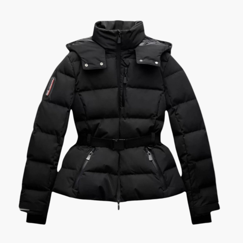 Women's Quilted Puffer Jacket with Belt and Removable Shoulder Flaps – Ideal for Winter & Outdoor