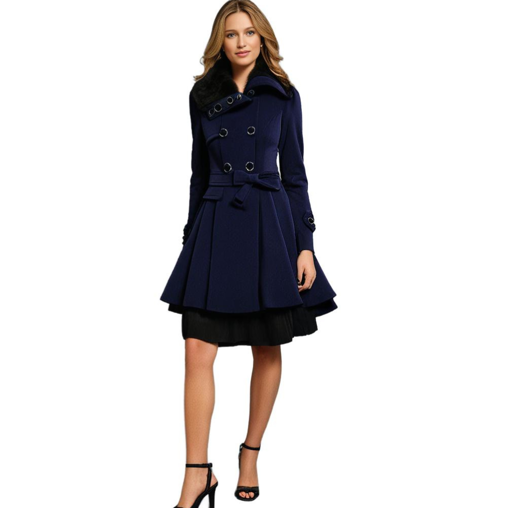 Women's Winter Coat with Fur Collar – Elegant Tailored Long Coat for Stylish Winter Outfits