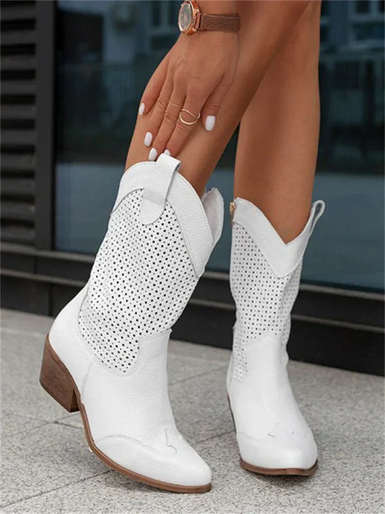 Women's Cowboy Boots with Zipper and Breathable Design – Fashionable Western Boots for Casual and Trendy Looks