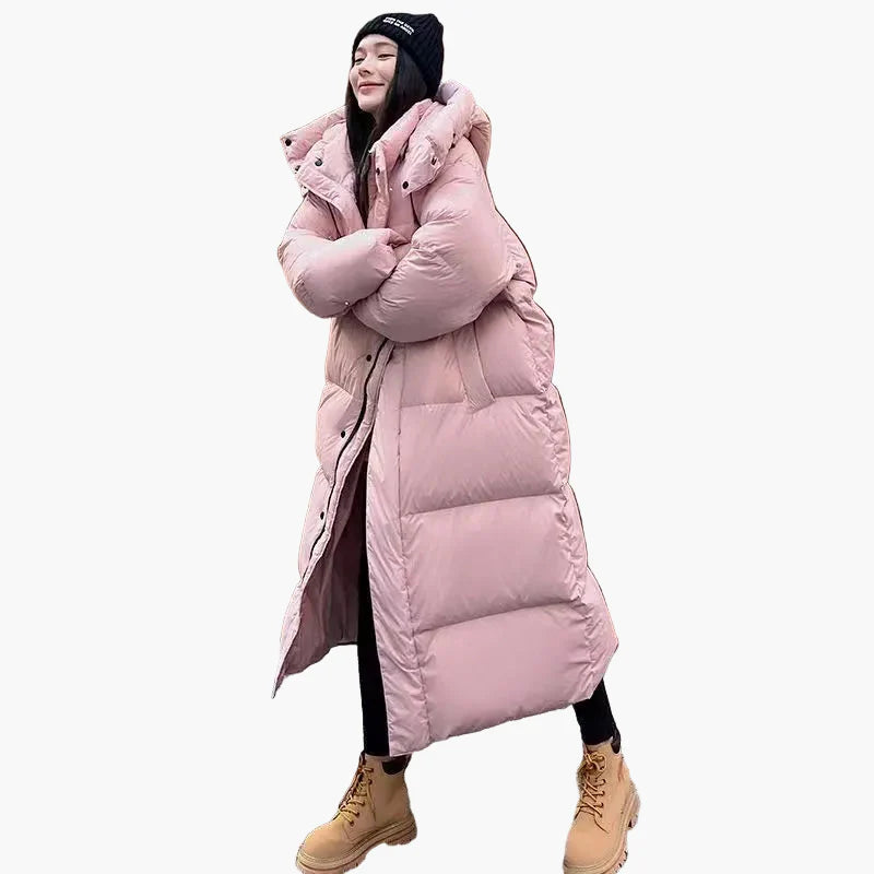 Women's Long Quilted Puffer Jacket With Hood and Relaxed Fit for Winter