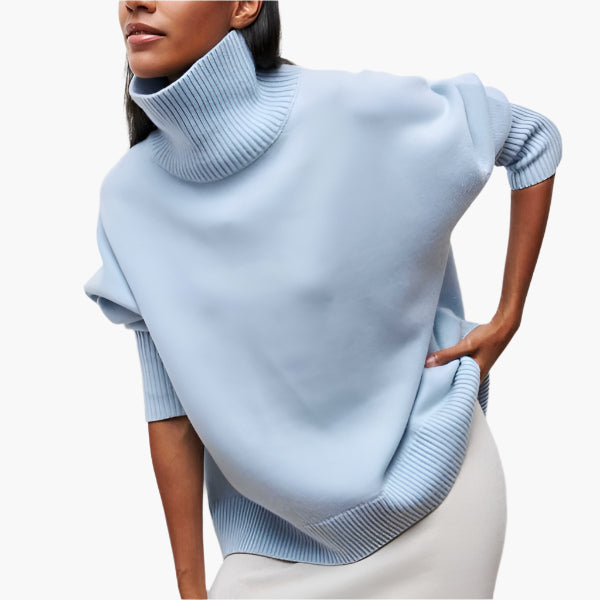 Women's Elegant Sweater with Voluminous Sleeves and High Collar – Fashionable Knitted Sweater for Stylish Looks