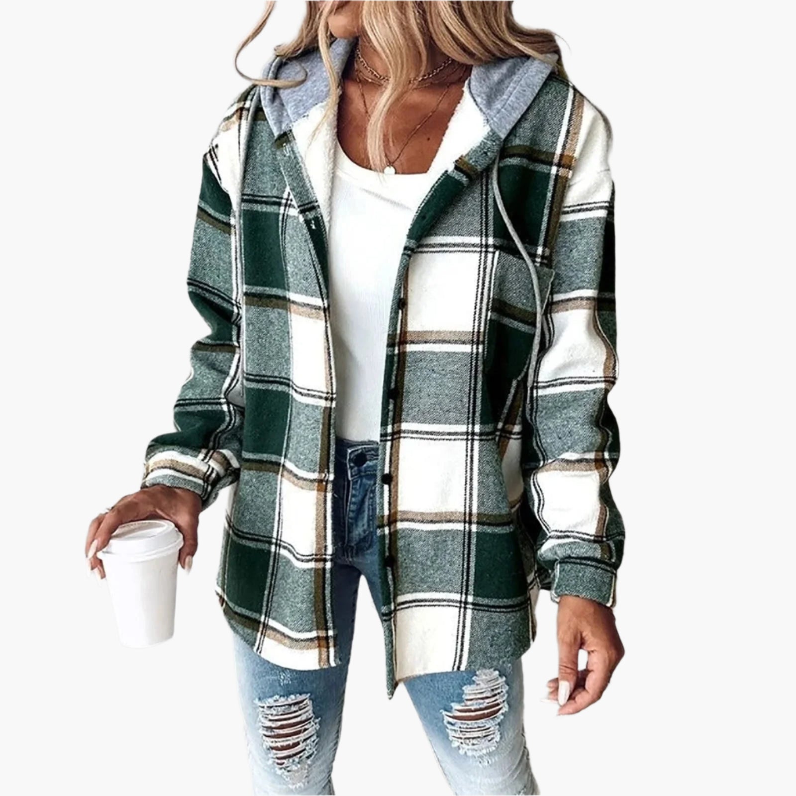 Women's Casual Checked Jacket with Hood – Comfortable Style for Autumn and Winter