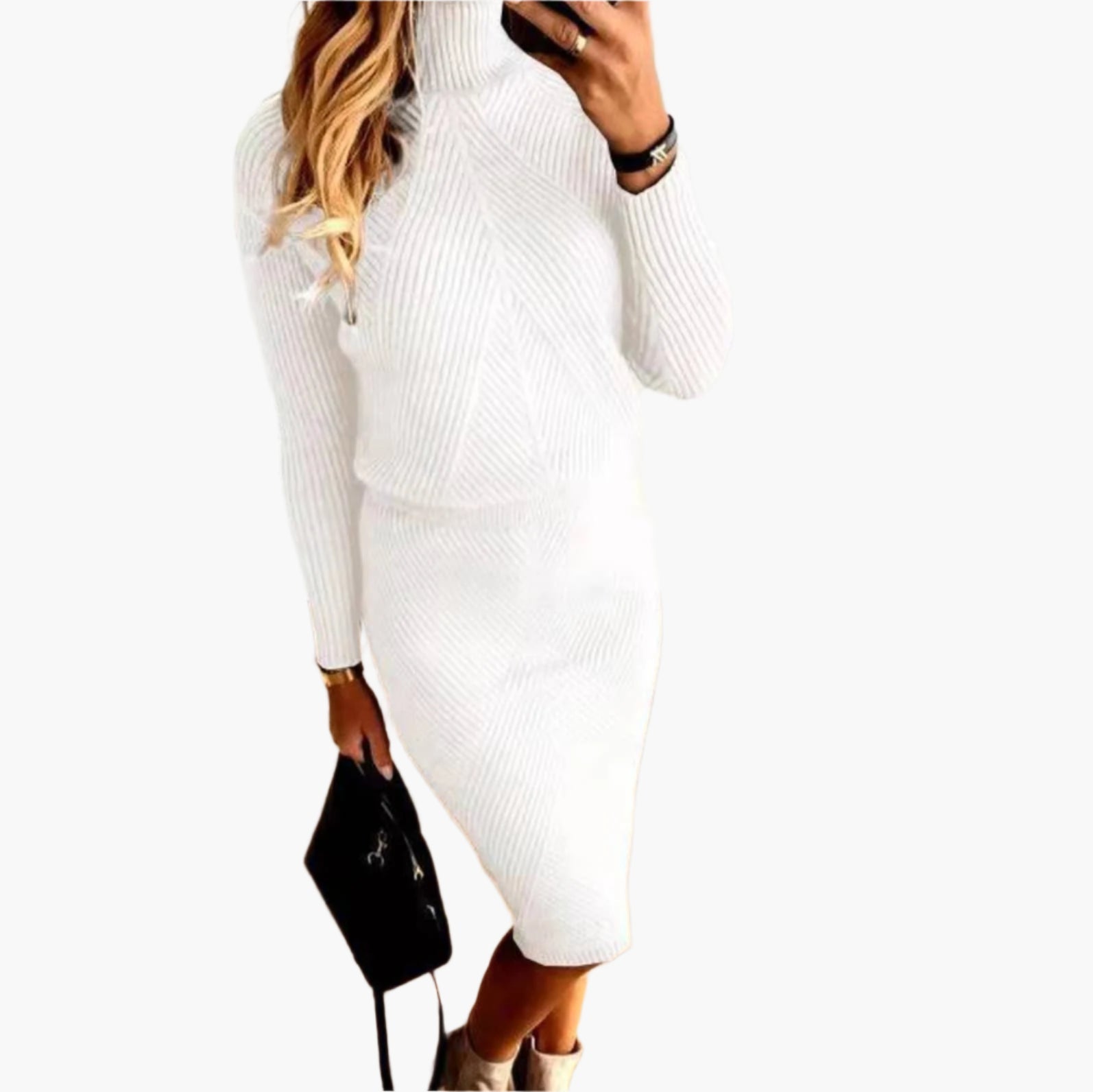 Women's Knitted Sweater Dress Set – Fashionable Comfortable Autumn & Winter Outfit