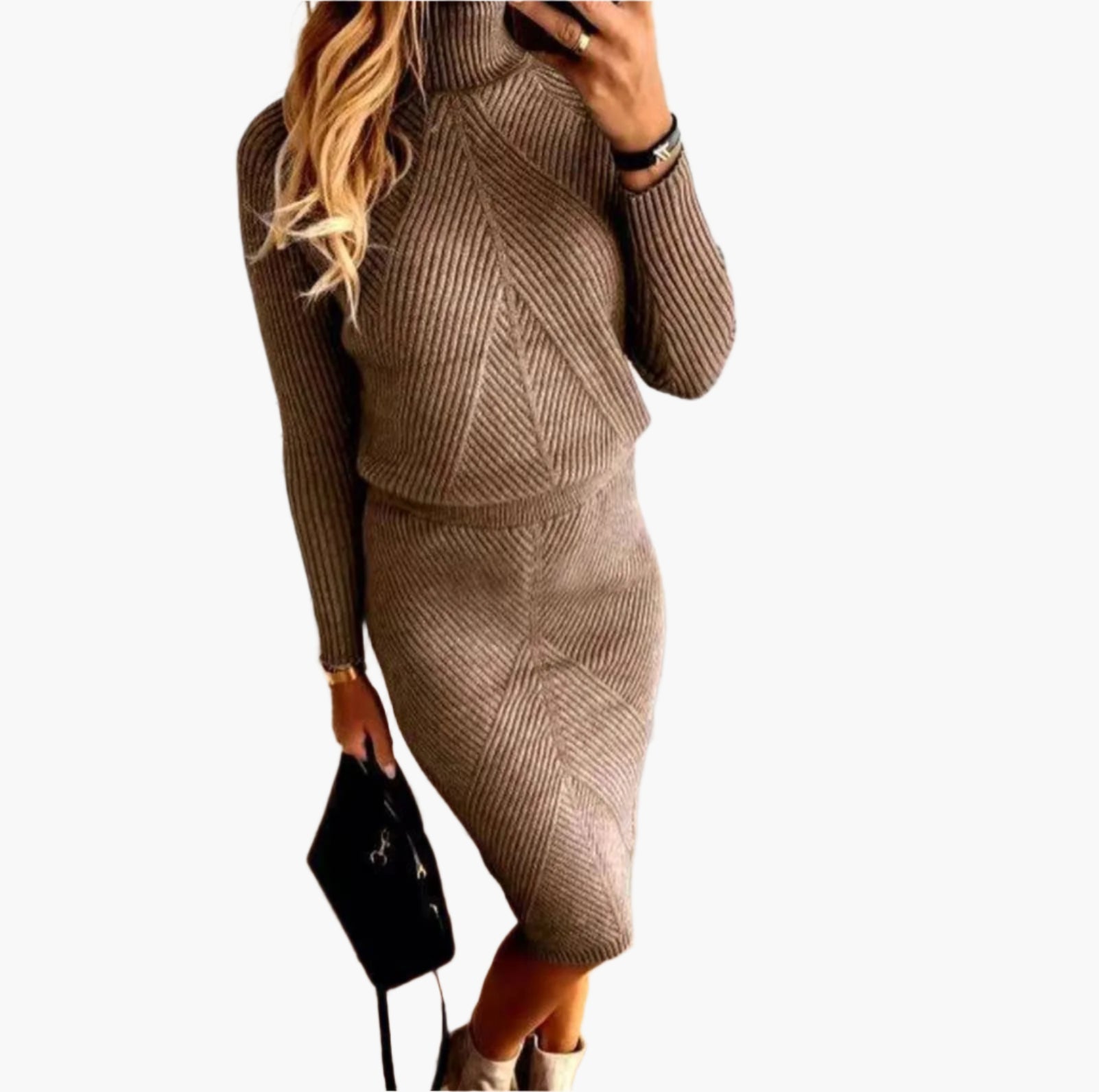 Women's Knitted Sweater Dress Set – Fashionable Comfortable Autumn & Winter Outfit