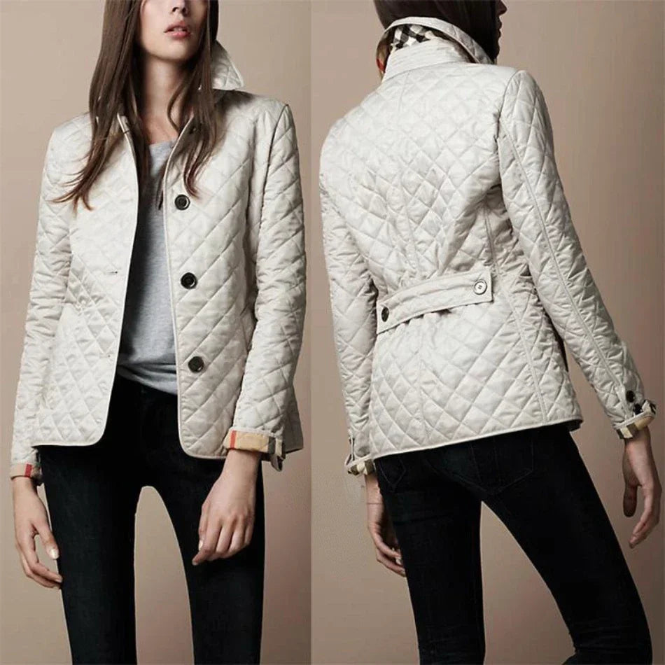 Women's Padded Jacket Mid-Length – Stylish Elegant Checkered Jacket for Spring and Autumn