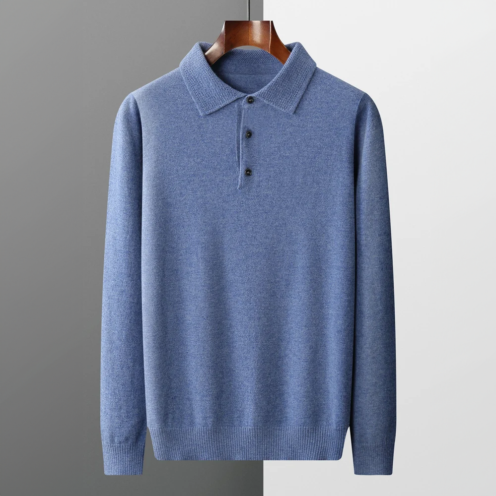 Men's Luxury Wool Polo Sweater – Stylish Classic Long Sleeves for Every Occasion