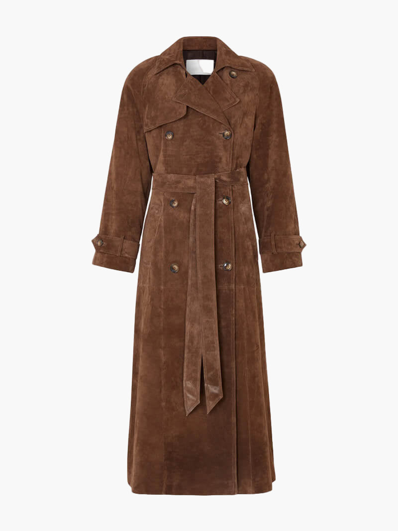 Women's Long Trench Coat Suede Style – Elegant Classic Overcoat for Comfort and Style