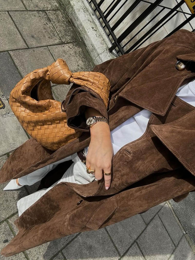 Women's Long Trench Coat Suede Style – Elegant Classic Overcoat for Comfort and Style
