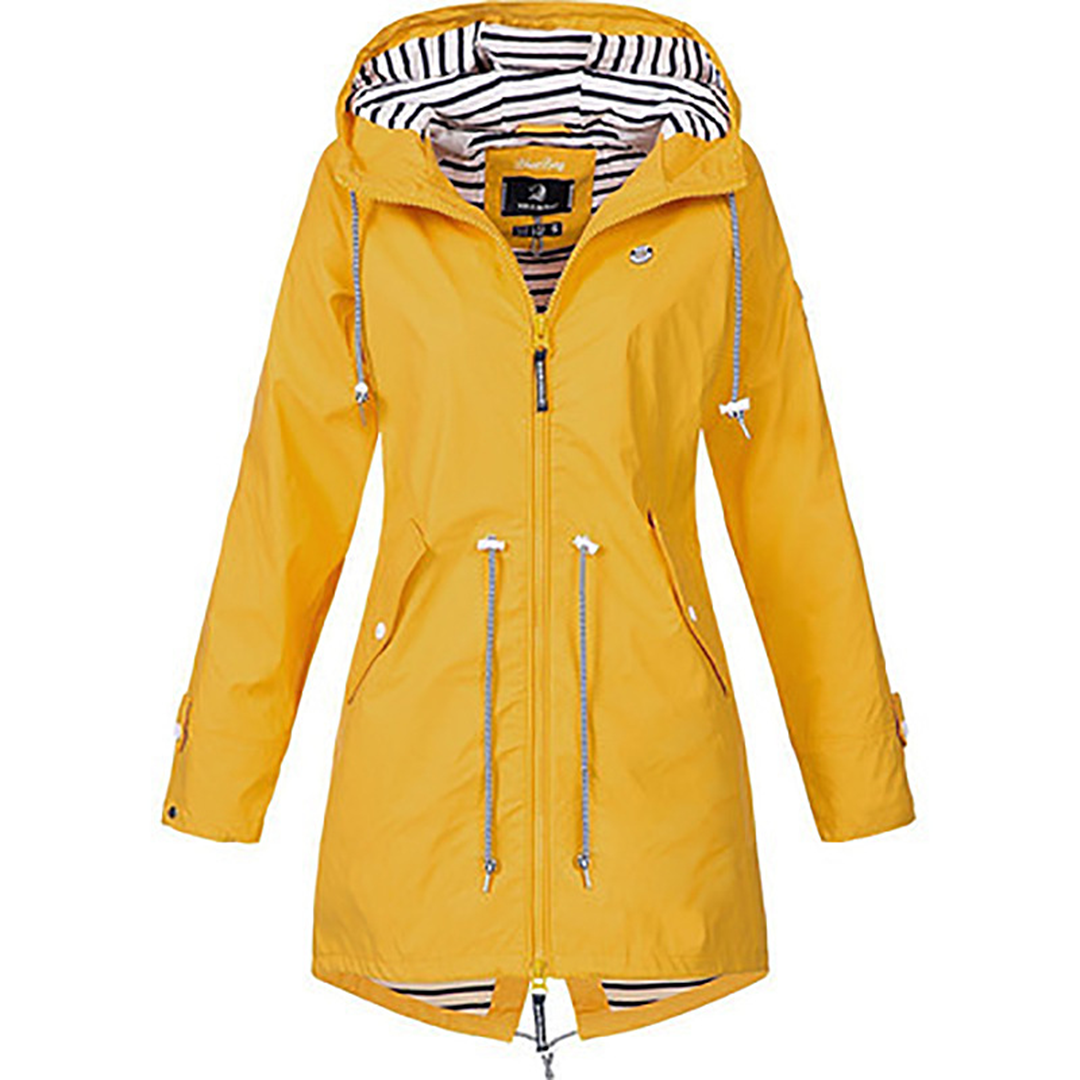 Women's rain parka with hood – tailored jacket with waist cord for city & walk