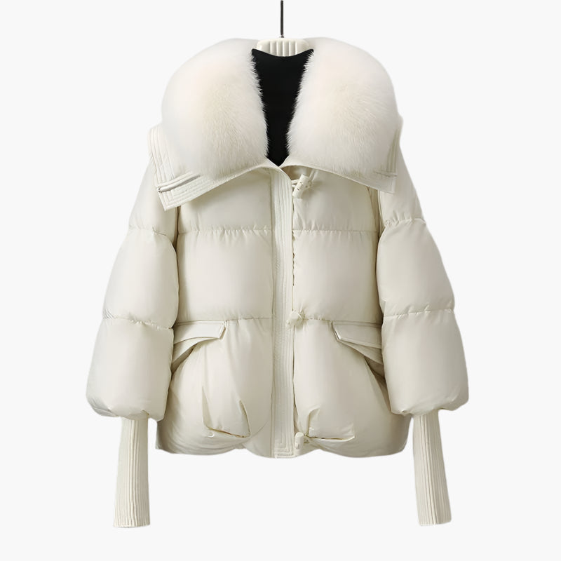 Women's Luxury Winter Puffer Jacket with Fur Collar and Long Sleeves – Fashionable Warm Windbreaker