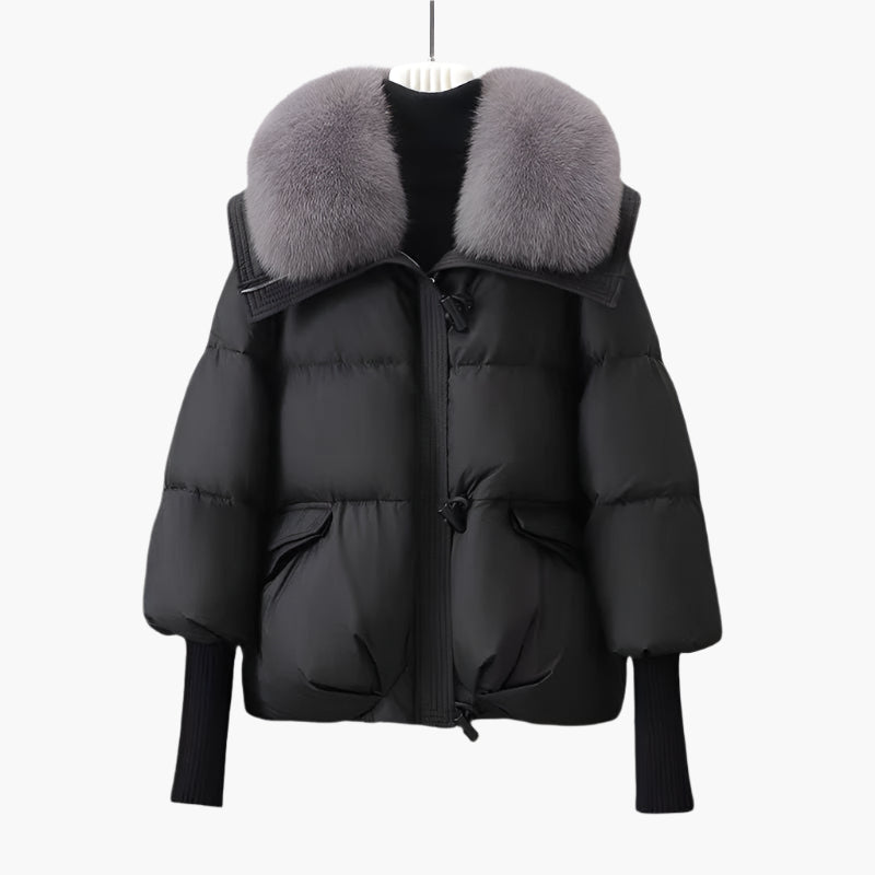 Women's Luxury Winter Puffer Jacket with Fur Collar and Long Sleeves – Fashionable Warm Windbreaker