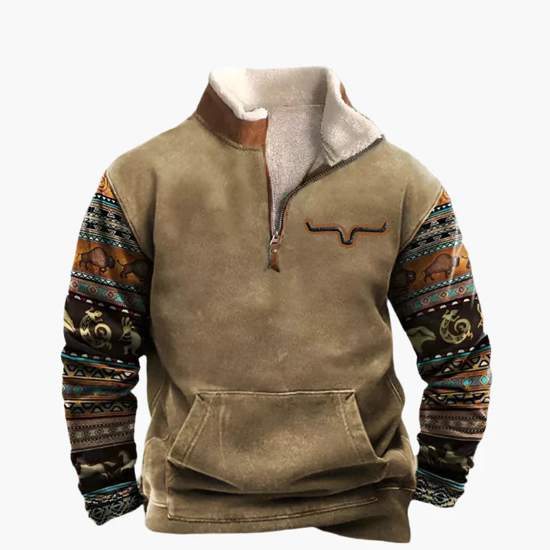 Heren Fleece Pullover met Aztec Mouwen – Comfortabele Outdoor Stijl voor Elke Dag
