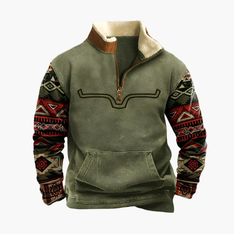 Heren Fleece Pullover met Aztec Mouwen – Comfortabele Outdoor Stijl voor Elke Dag