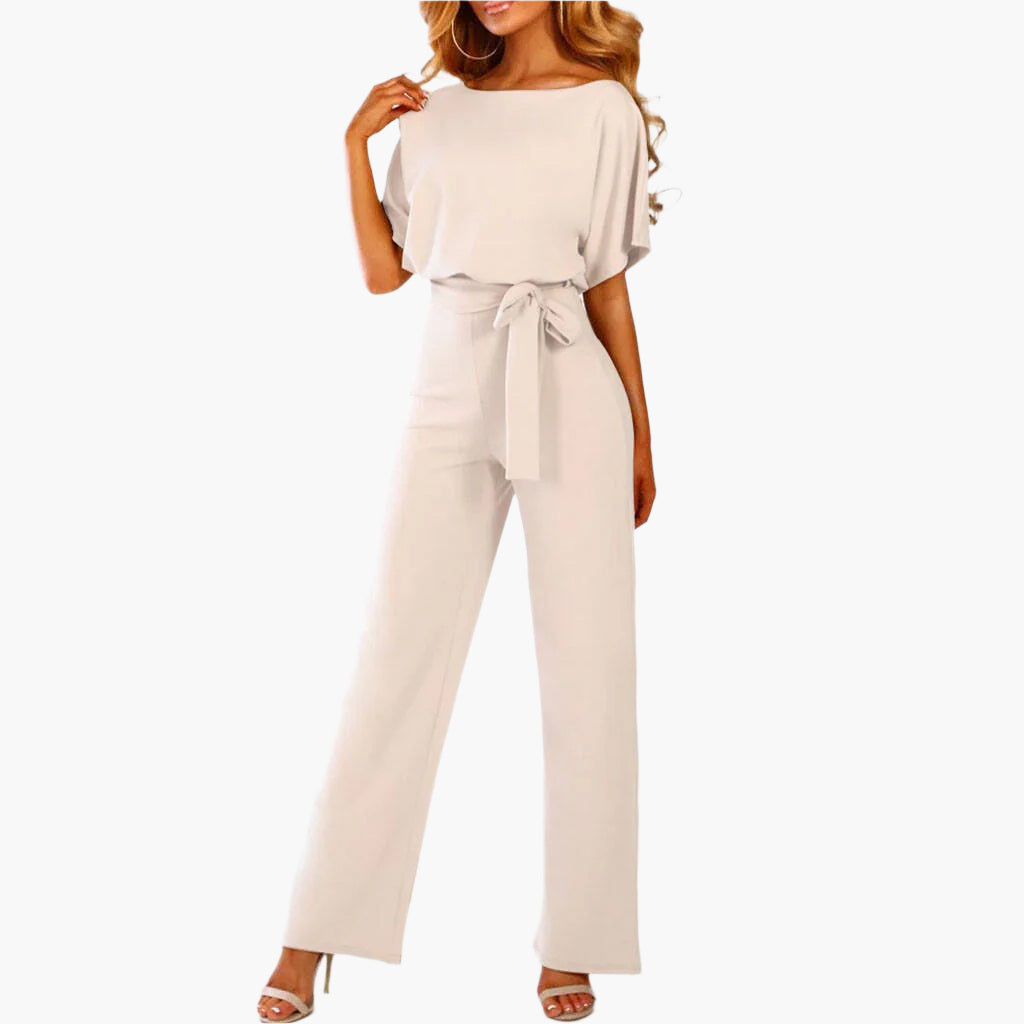 Women's elegant jumpsuit with bow belt – chic wide-leg for party and evening