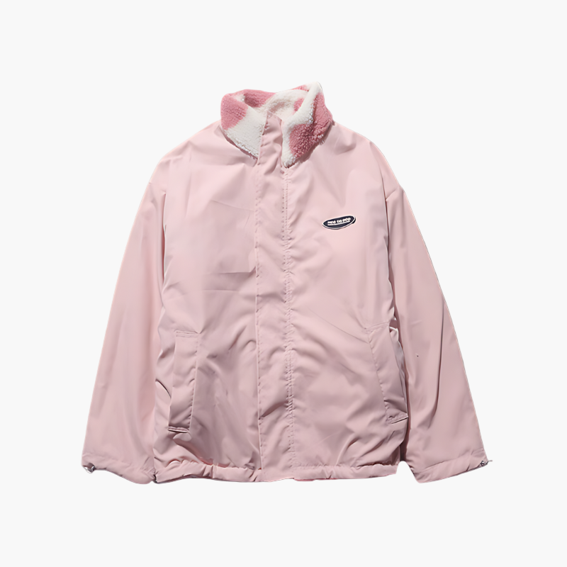Women's Reversible Fleece Jacket with Heart Pattern – Stylish Reversible Outdoor Jacket for Comfort and Warmth