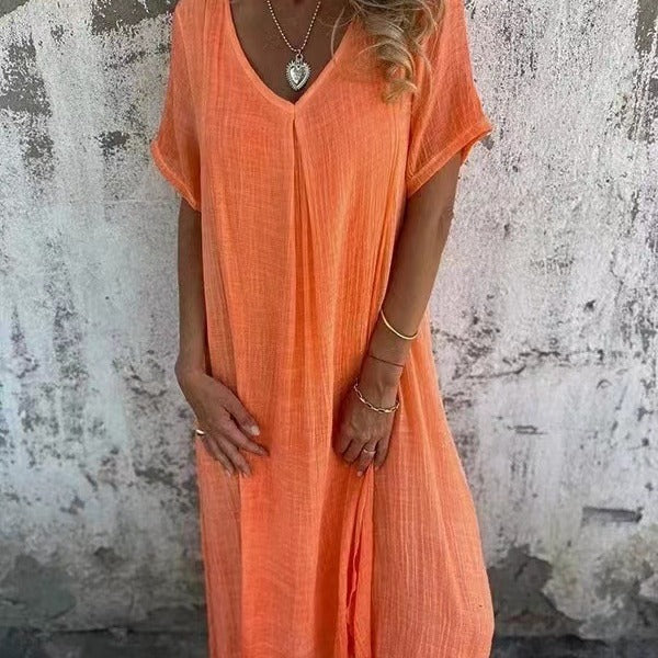 Joy – Semi-formal Cotton Linen V-neck Dress