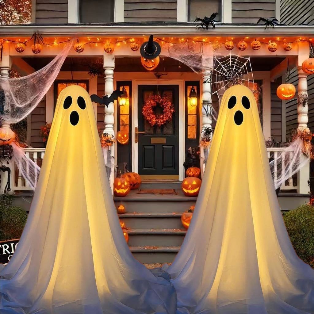 Halloween Decoration Ghost with Hat - Illuminated Ornaments for Party, Atmospheric Decoration and Trick-or-Treat