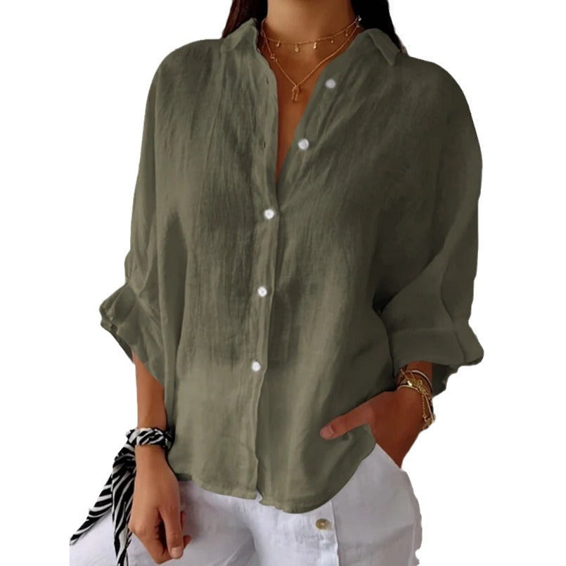 Falling ladies blouse with long sleeves – stylish button-down shirt and tunic top for every day