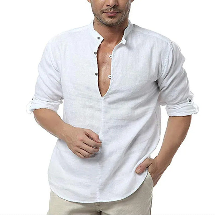 Marcus – Long Sleeve V-Neck Casual Shirt