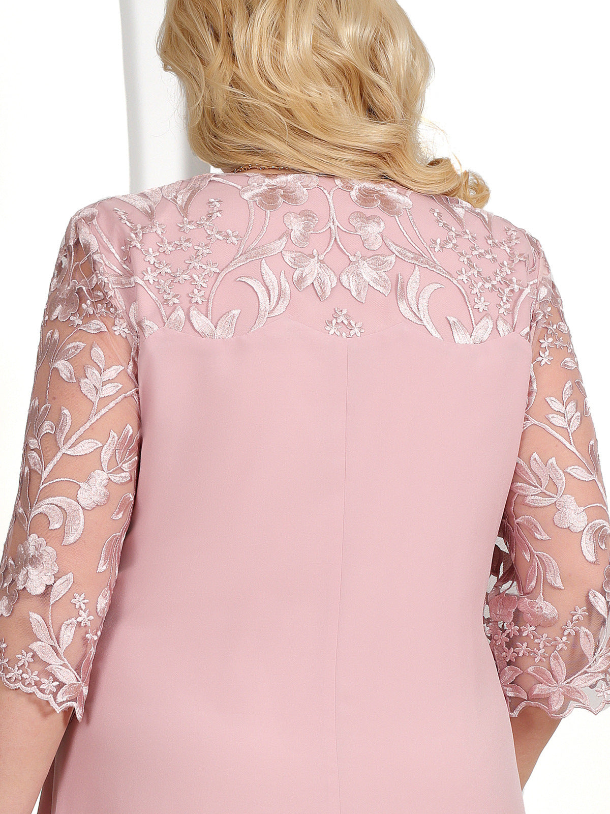 Joan – Embroidered Chiffon Patchwork Dress with Mid-Length Sleeves
