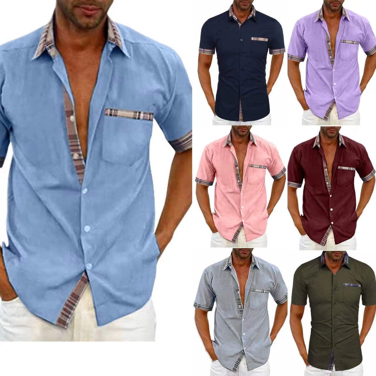 Men's Casual Shirt with Short Sleeve and Contrasting Details – Fashionable and Comfortable for Summer and Leisure Time
