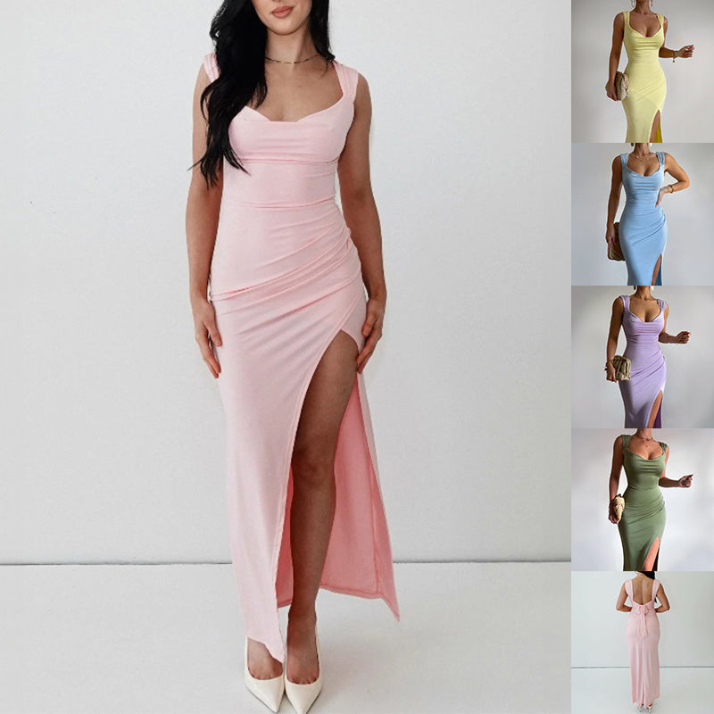 Charlotte – Sleeveless Dress with Split and Bow Back