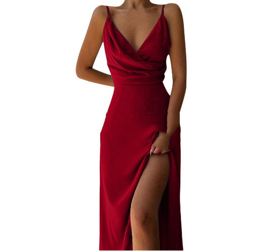 Mary – V-neck Slip Dress with Low Neckline and Print