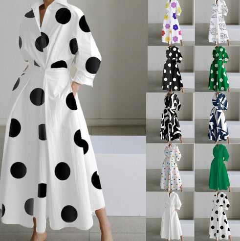 Women's stylish long dress with striking print and V-neck