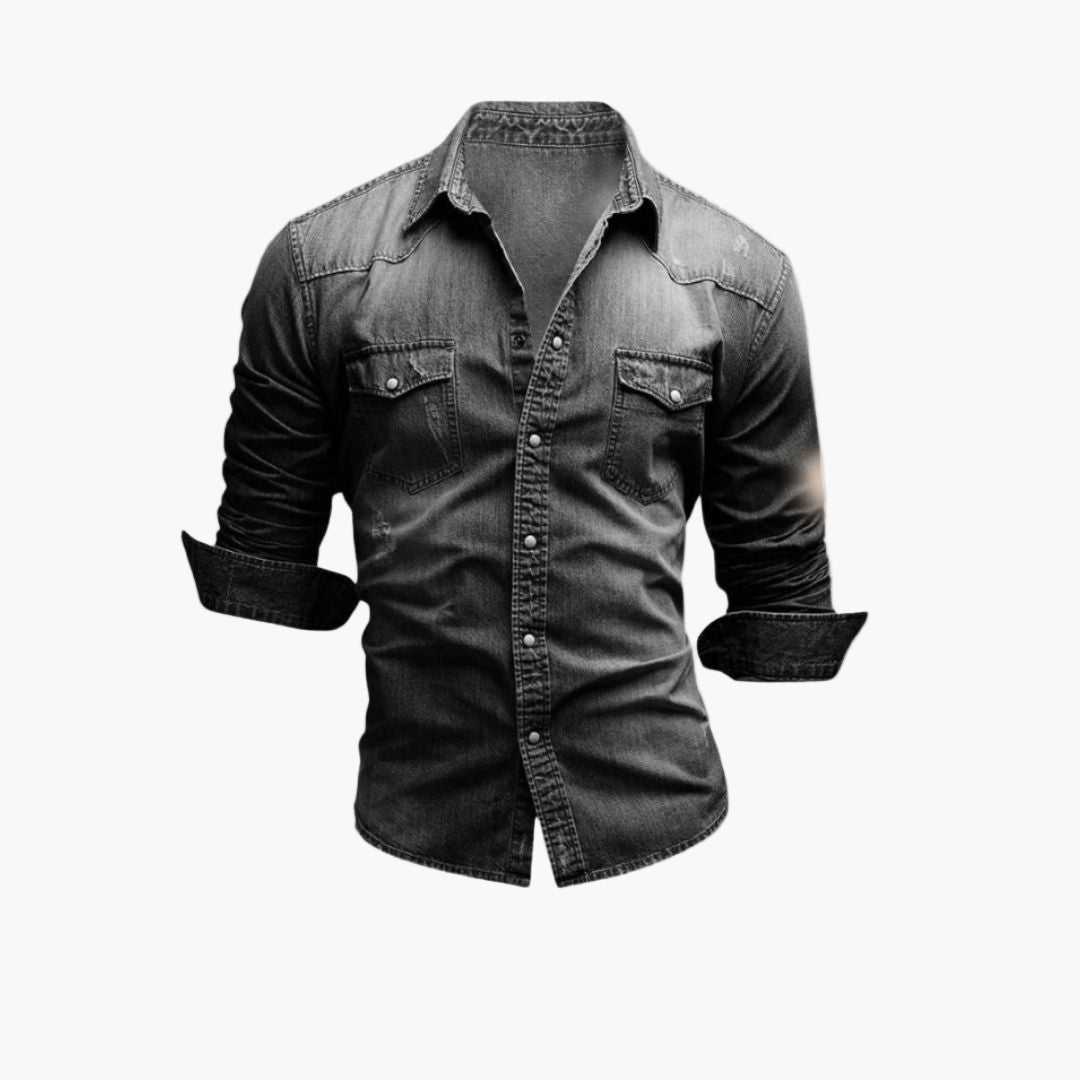 Men's Denim Western Shirt with Snap Button Closure - Timeless Casual Style