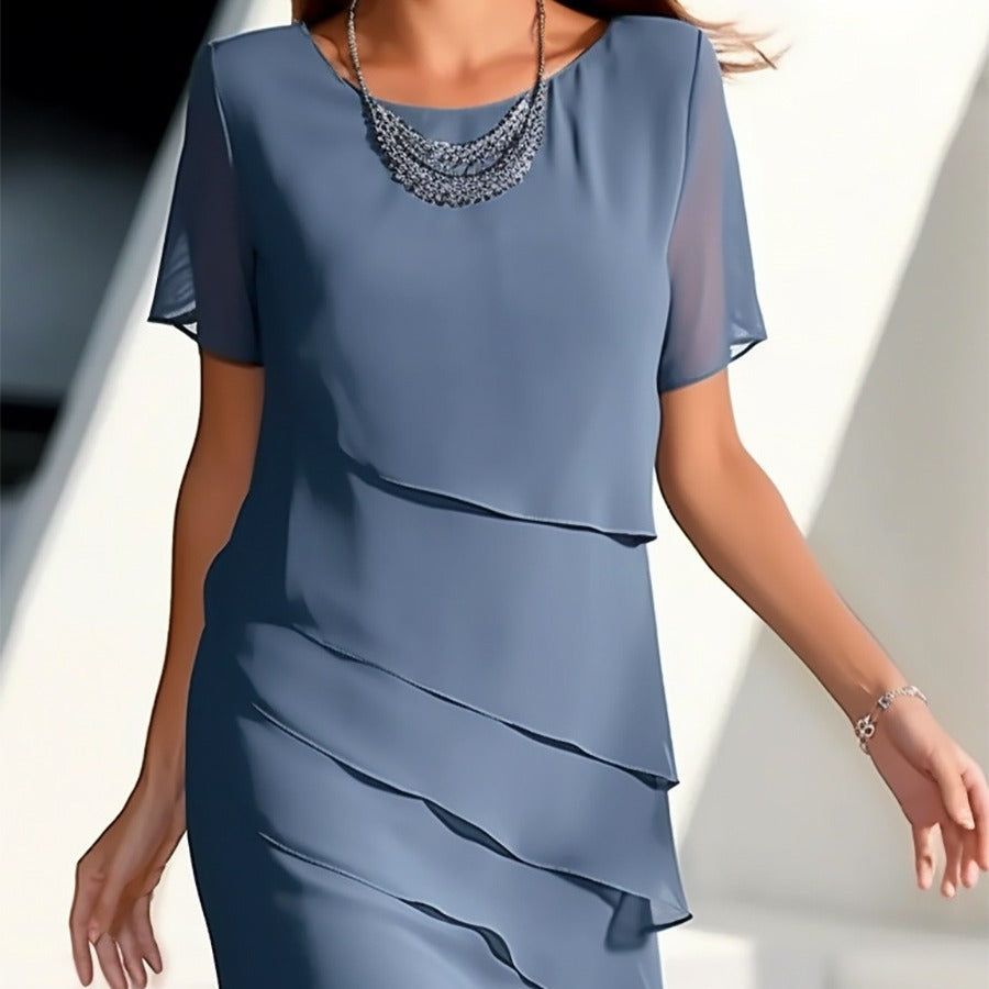 Women's layered dress with short sleeve – elegant cocktail dress for party & wedding