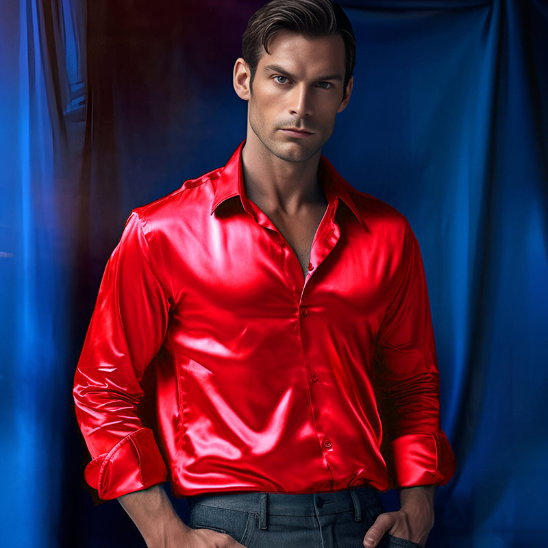 Gabriel – Shiny Satin Shirt in Solid Color