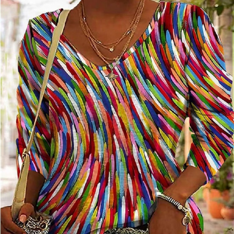 Women's Artistic Retro Geometric Pullover Top – Comfortable Stylish Blouse for Leisure Time