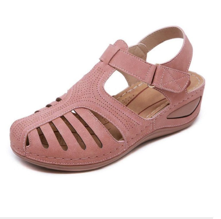 Sharon – Retro Wedge Sandals with Round Toe