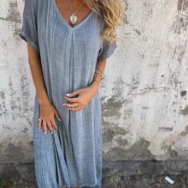 Joy – Semi-formal Cotton Linen V-neck Dress