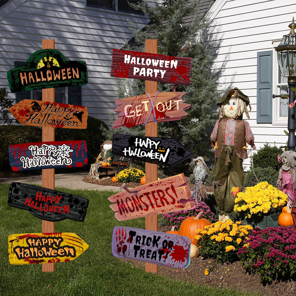 Halloween Signpost Decoration Set for Party & Trick-or-Treat - 10 Pieces
