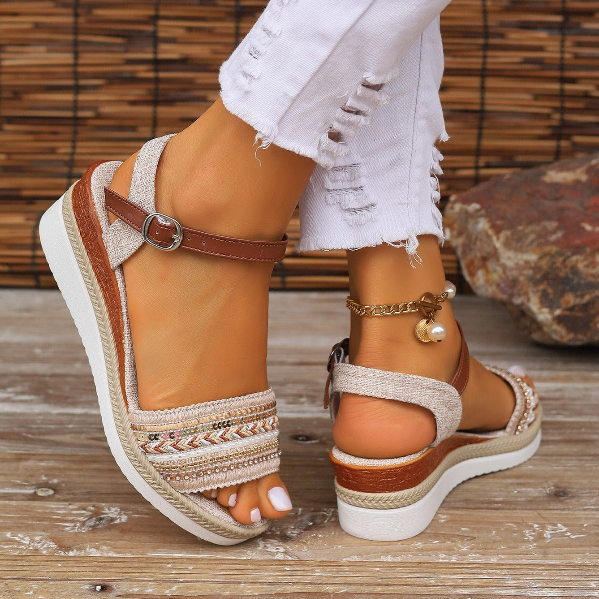 Julia – Women's Sandals with Thick Rope Edge Sole