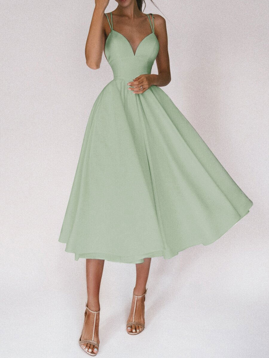 Ladies Elegant Sleeveless A-Line Dress – Cocktail Dress with Spaghetti Straps