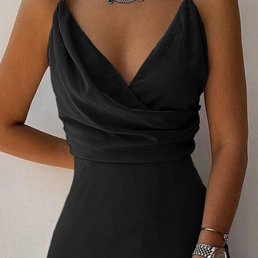 Mary – V-neck Slip Dress with Low Neckline and Print
