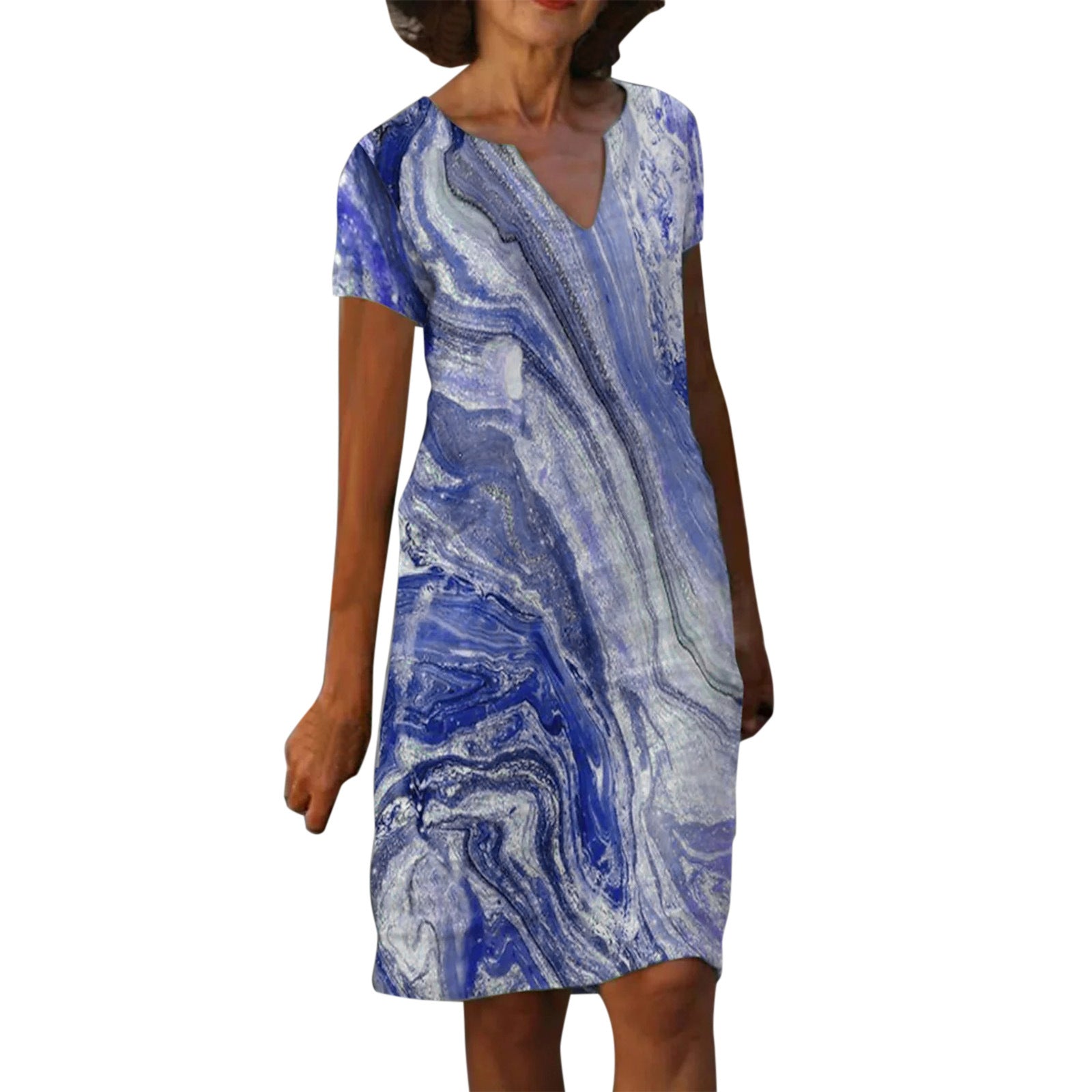 Women's Summer Dress with Elegant Print and V-Neck
