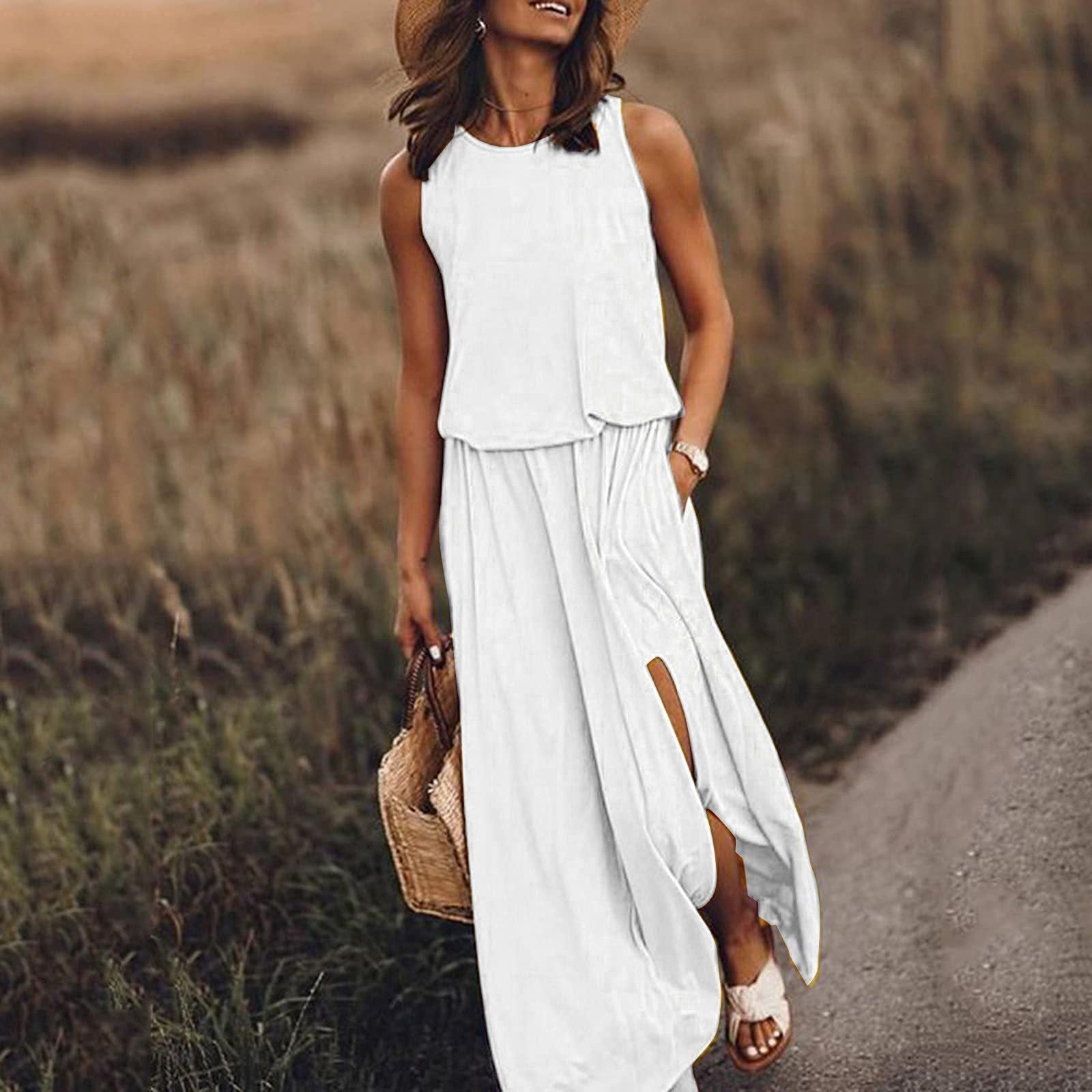 Women's summer dress with slit – maxi dress for beach, party or wedding – elegant boho women's dress in plus sizes