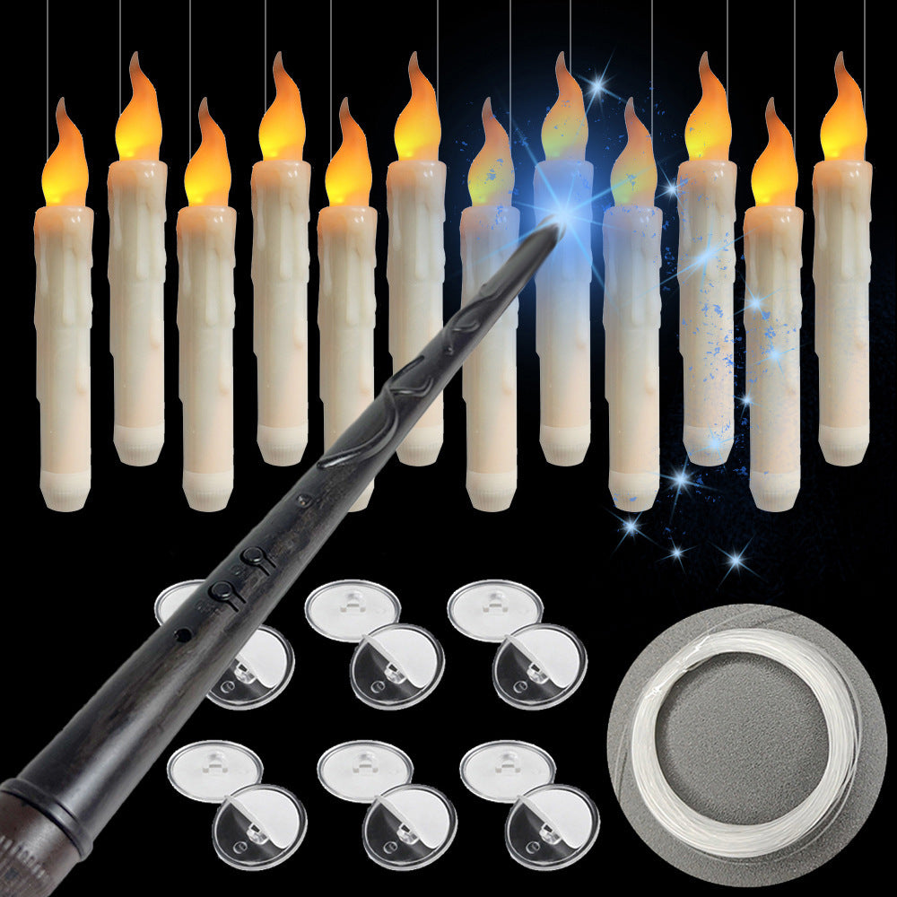 Halloween Magical Floating Candles LED Decoration Set with Magic Wand – Party & Haunted House Accessory