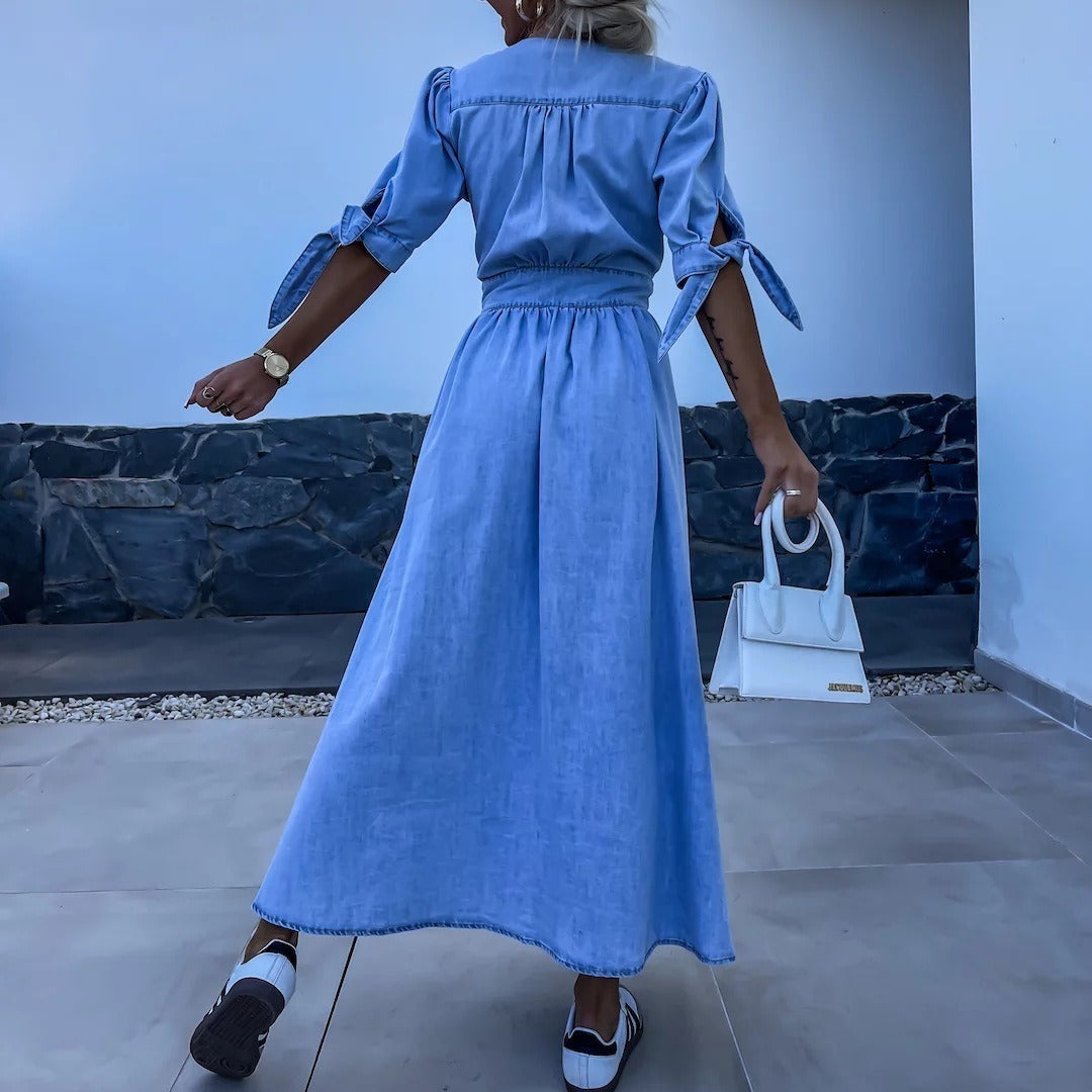 Carol – Trendy V-neck Denim Dress for Women