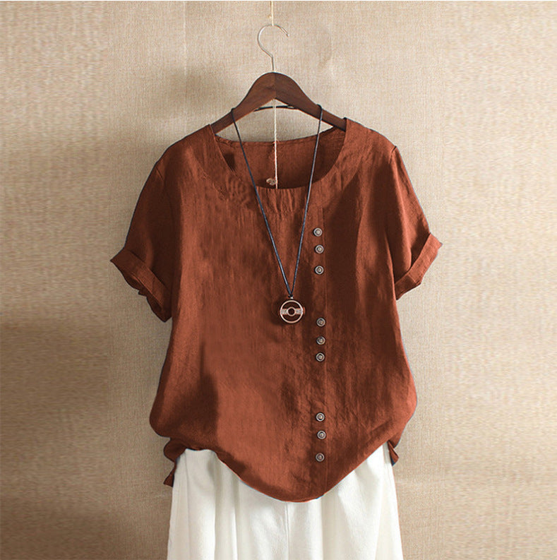 Emily – Drooping Cotton and Linen Women's T-shirt with Short Sleeves