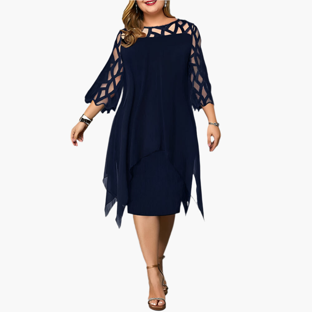 Ladies Plus Size Chic Midi Dress with Lace and Modern Style – Perfect for Festive Occasions