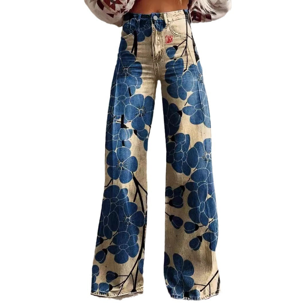 Jenny – Wide Women's Pants with 3D Digital Print