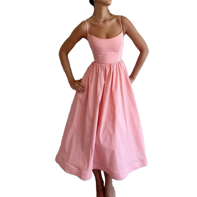 Women's Summer A-Line Dress with Spaghetti Straps