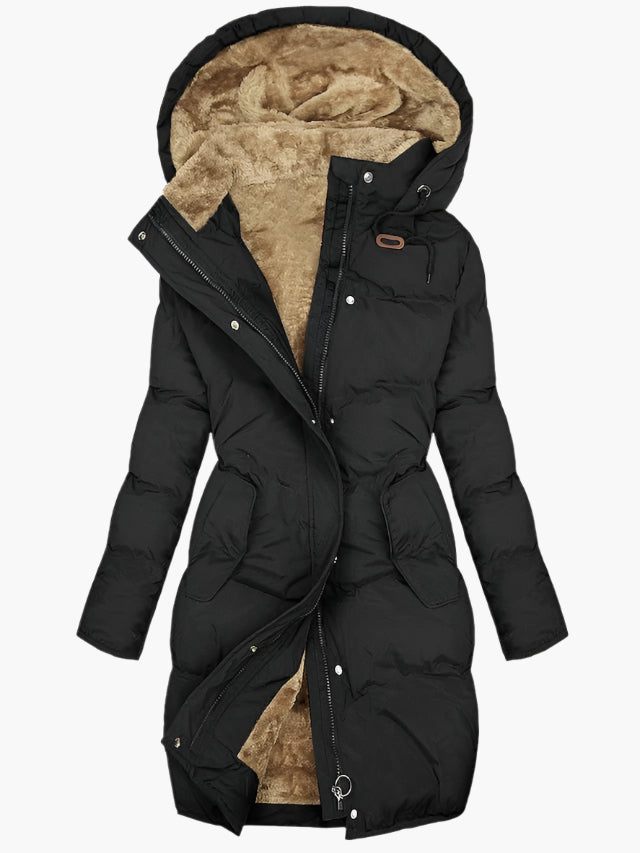 Women's Long Quilted Winter Coat with Hood – Stylish Warm Parka for Cold Weather