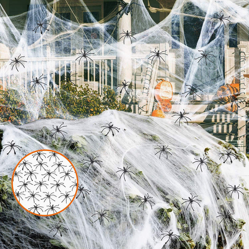 Halloween Spinrag Decoration with Fake Spiders – Decoration for Party, Garden and Home