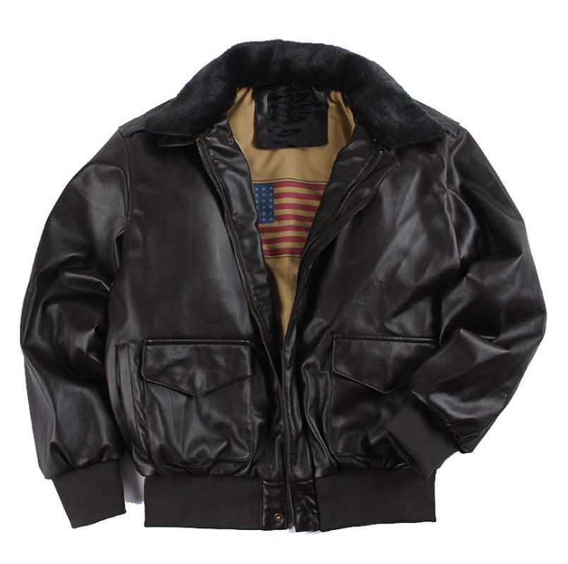 Oversized Men's Bomber Jacket of Vegan Leather with Zipper and Pockets for the Summer