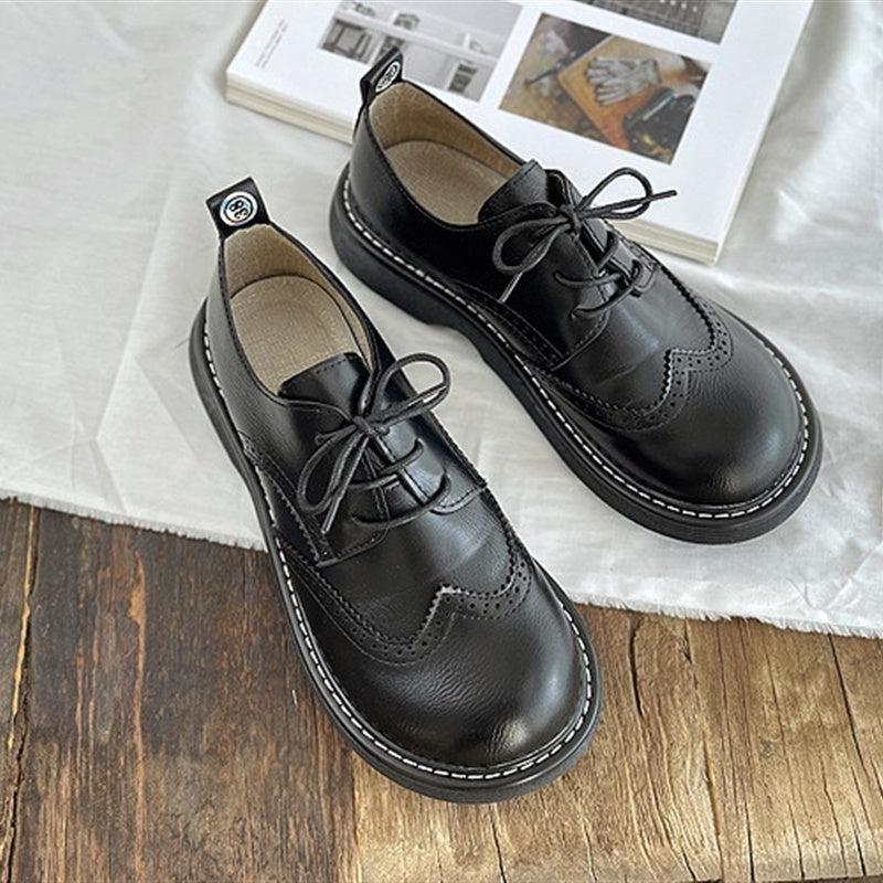 Tamara – Retro Chunky Heel Shoes with Brogue Holes
